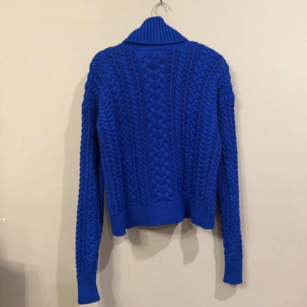 Lauren Ralph Lauren Royal Blue Cableknit Turtle Neck Cotton Blend Sweater Small